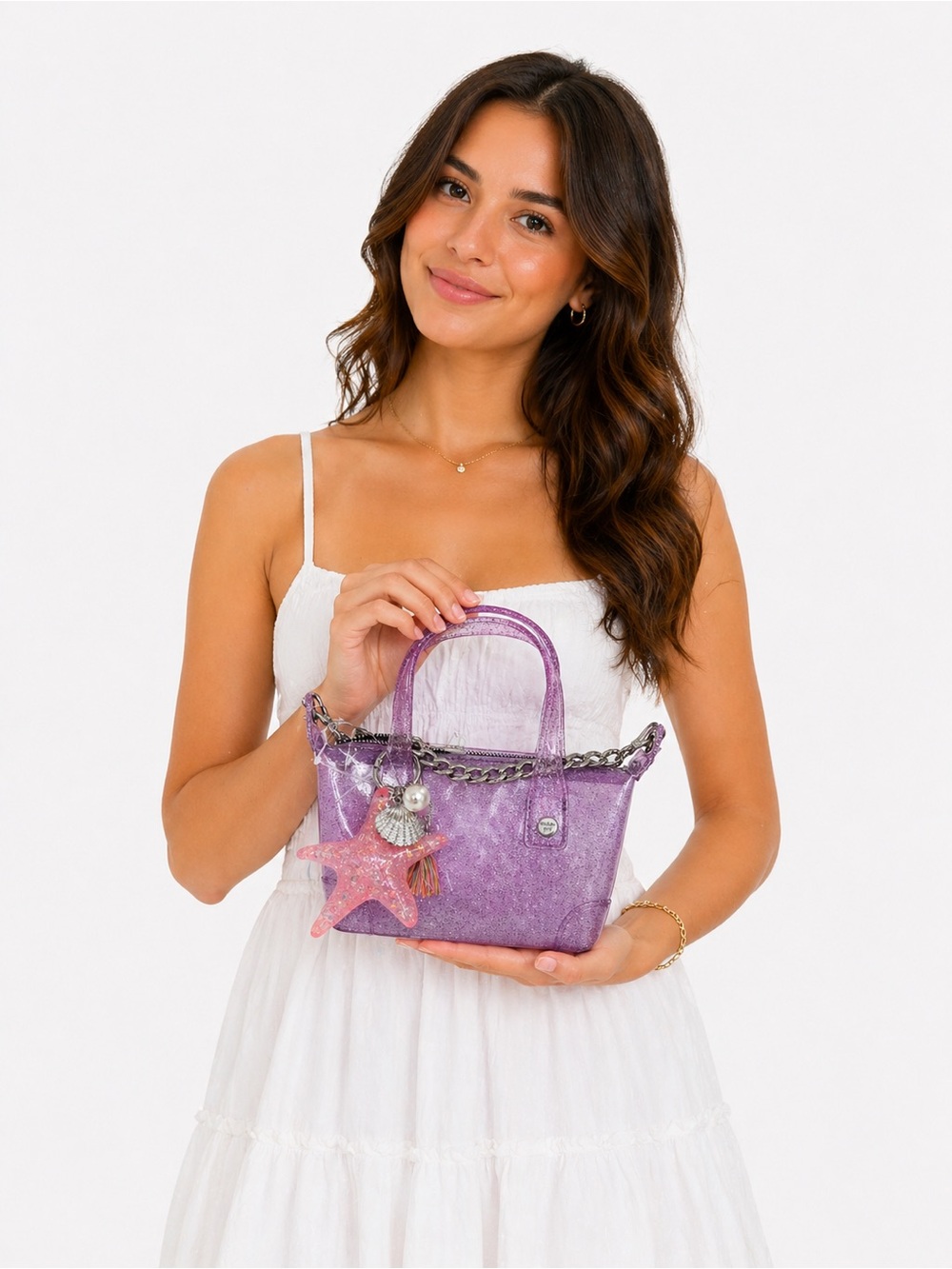 🦋Madden Girl Jelly Mini Tote Satchel Crossbody Bag Y2K Glitter Star Fish
Charm